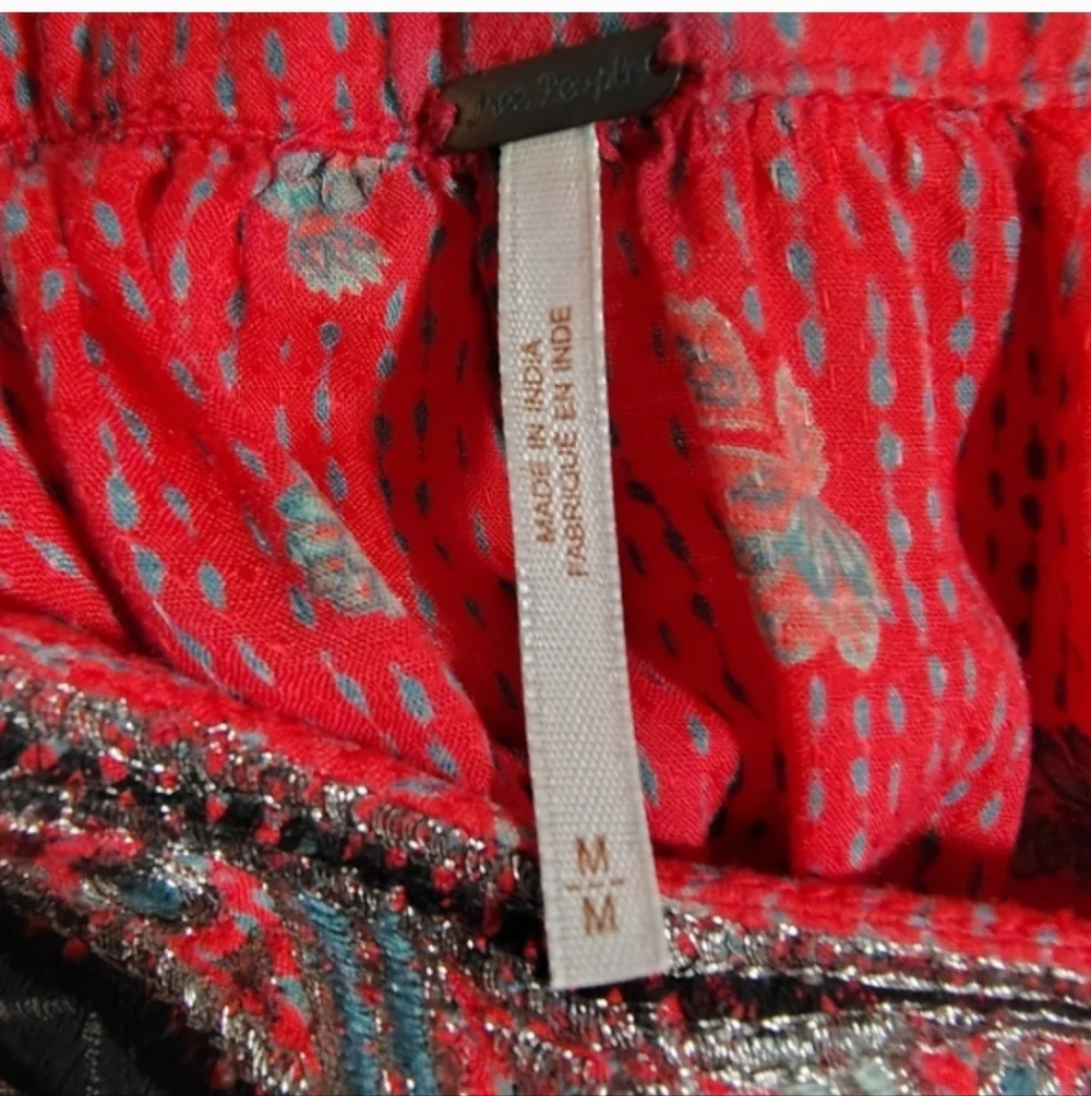 Boho V-Neck Tassel Peasant Top in Coral Mix - Picture 9 of 13